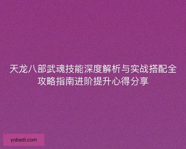 天龙八部武魂技能深度解析与实战搭配全攻略指南进阶提升心得分享